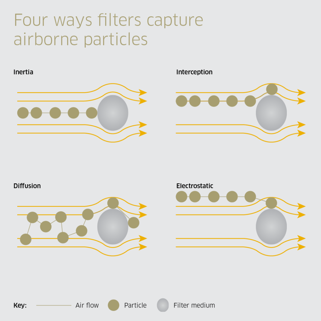 Ways filters capture airborne particles