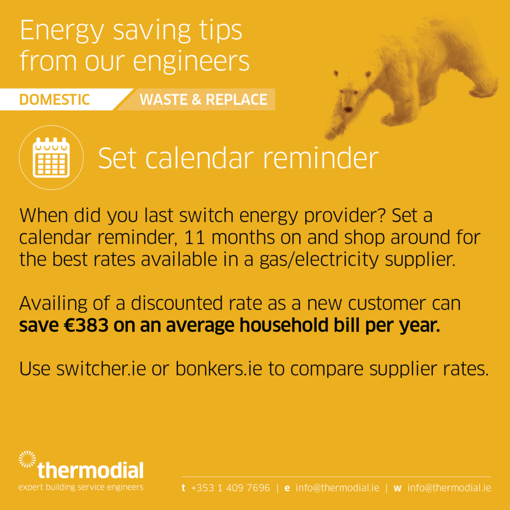 Calendar reminder - Thermodial domestic HVAC energy saving tip, Tuesday